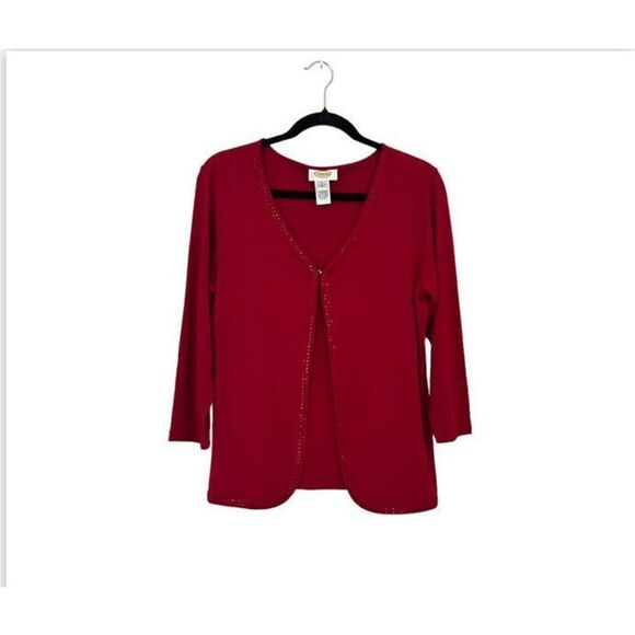 Talbots Open Front Rhinestone Embellishment Cardigan Blouse in Red Size Large - Picture 1 of 6